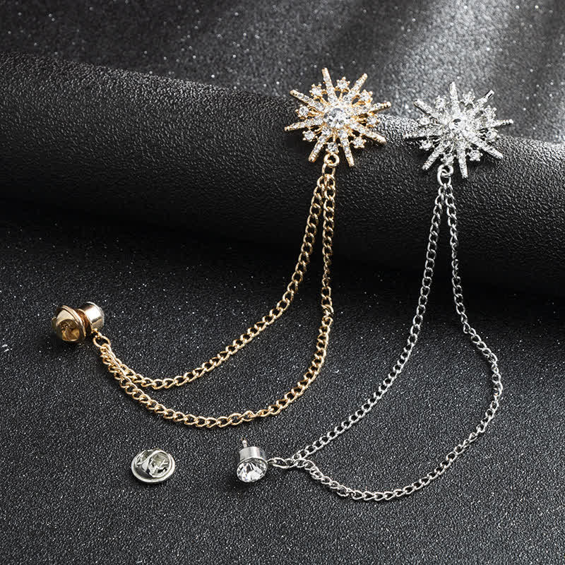 Men's Glittering Octagon Star Tassel Brooch - image 1
