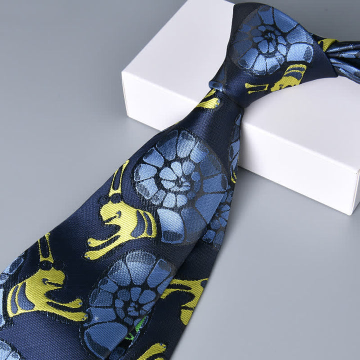 Navy & Yellow Men's Snail Floral Necktie