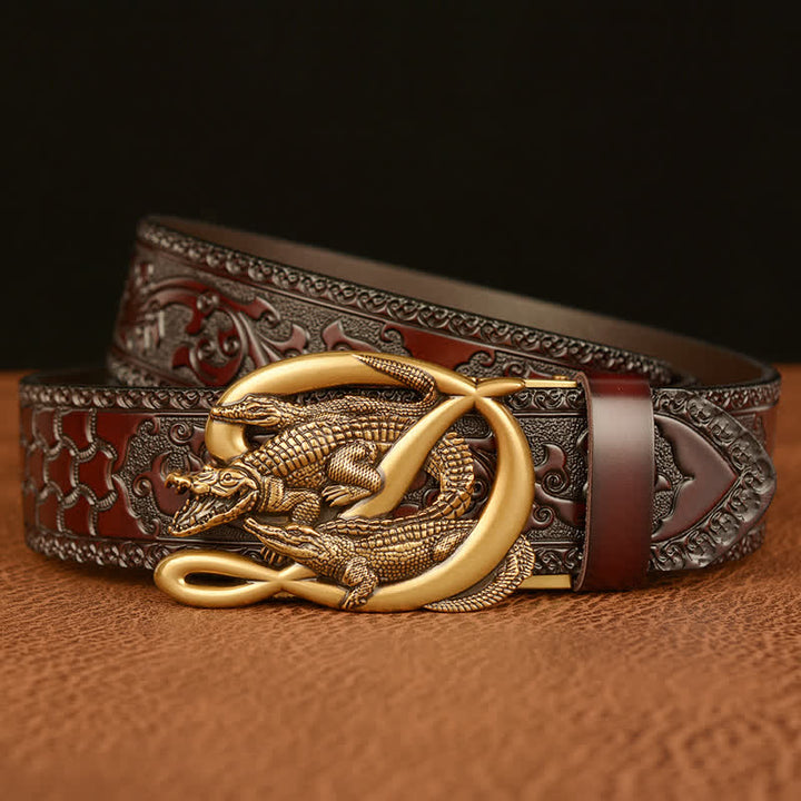 Men's Crocodile Buckle Embossing Leather Belt