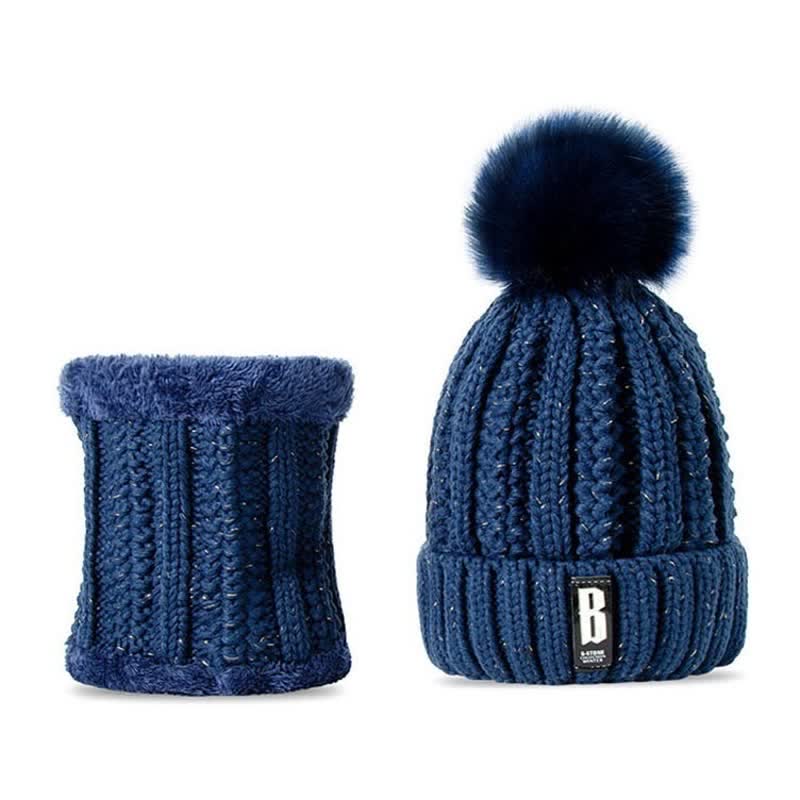 2Pcs Winter Women's Warm Pom Poms Hat