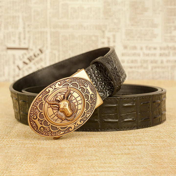 Men's Wild Goat Alligator Pattern Leather Belt