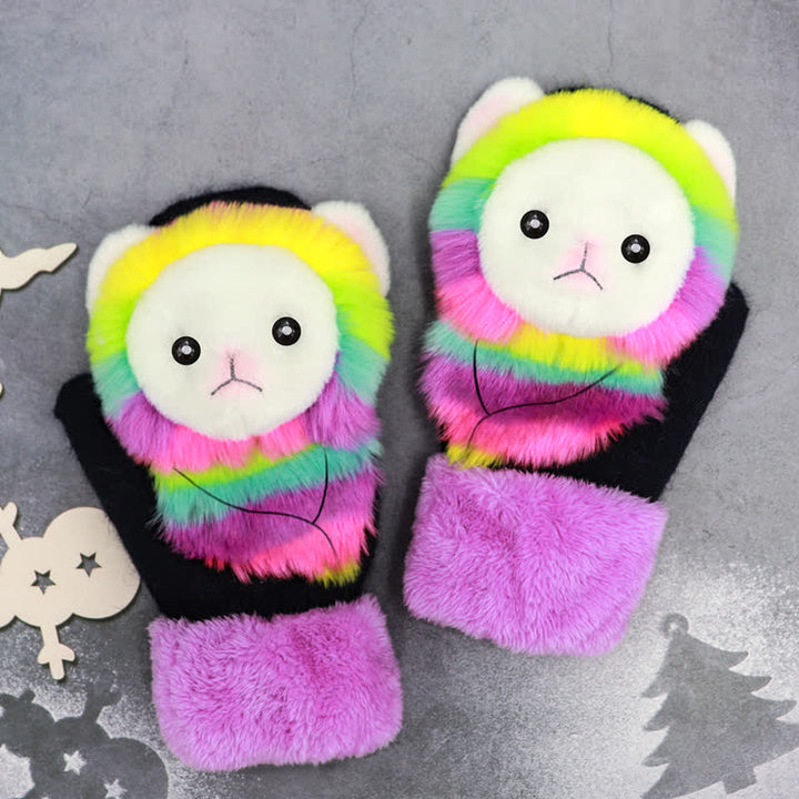 Women's Cute Animal Furry Mittens Gloves