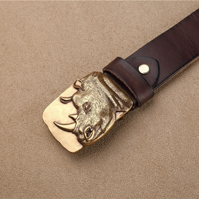 Men's Gold Rhino Plate Buckle Leather Belt