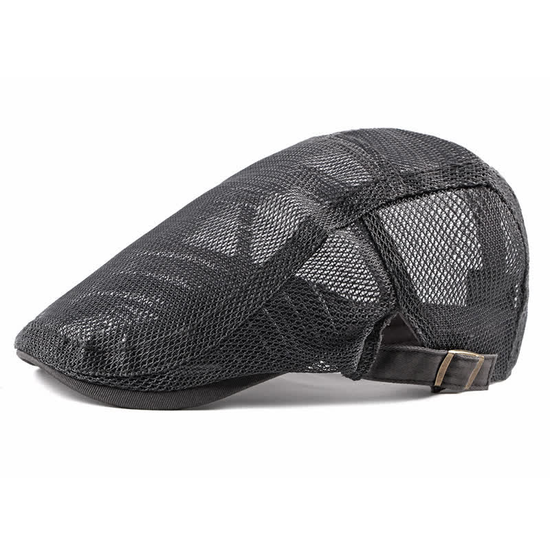 Breathable Sunhat Hollow Mesh Flat Cap Beret - Gray - Adjustable (about 21 5/8"-23 5/8") - image 8