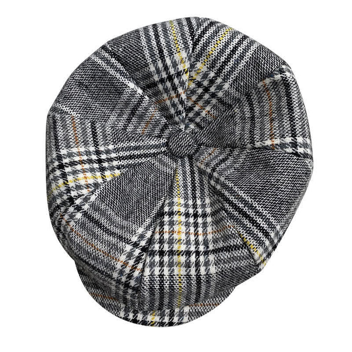 Gray Plaid Yellow Stripes Newsboy Beret Cap