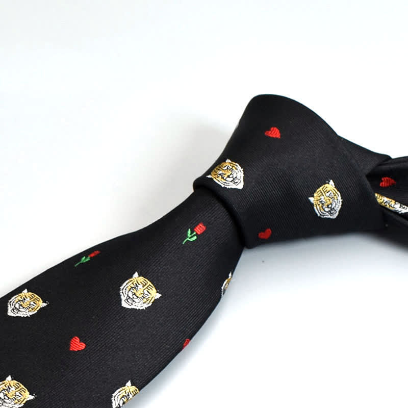 Men's Tiger Head Heart Rose Necktie