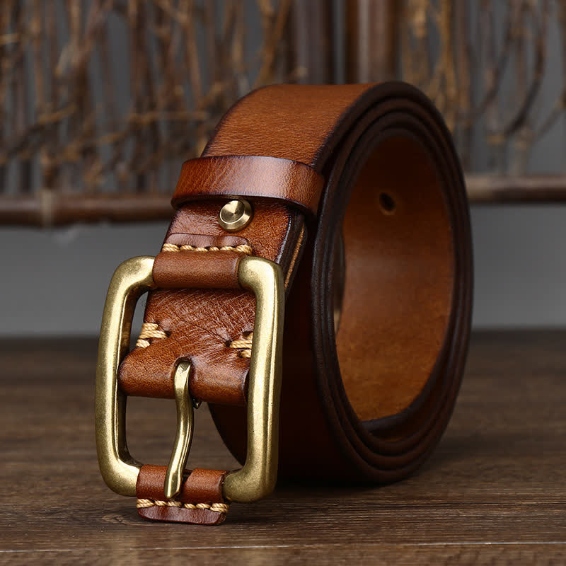 Men's Leisure Heavy Copper Buckle Leather Belt