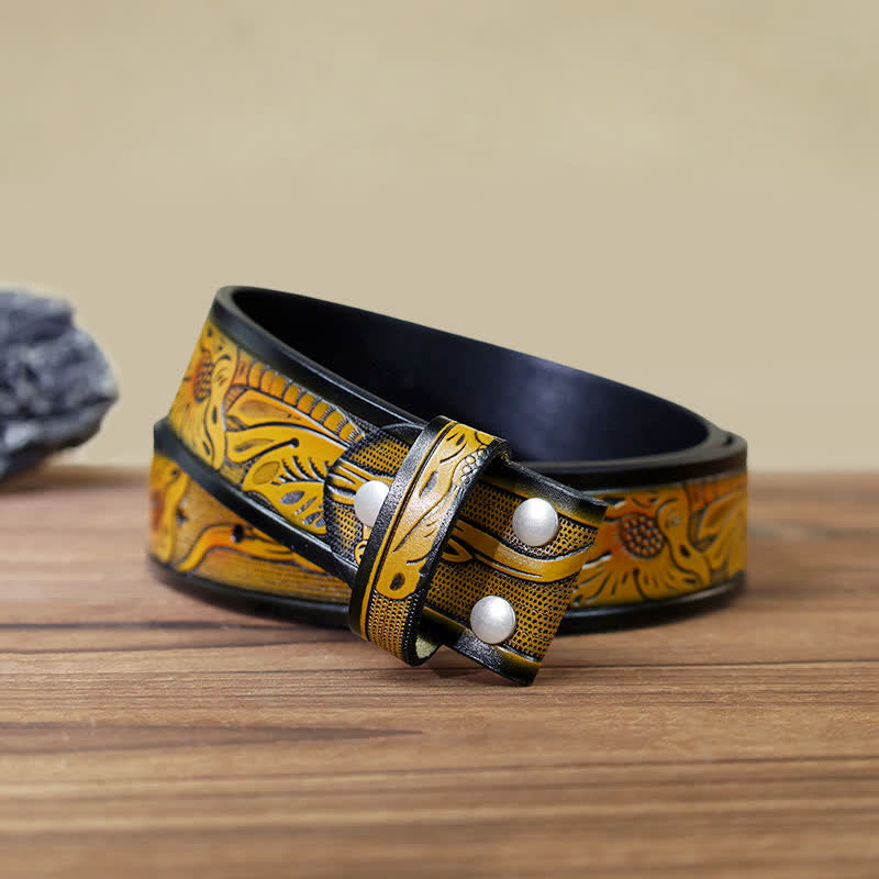 Men's DIY Tree of Life Round Buckle Leather Belt