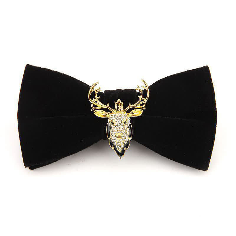 Men's Elk Head Rhinestone Christmas Velvet Bow Tie