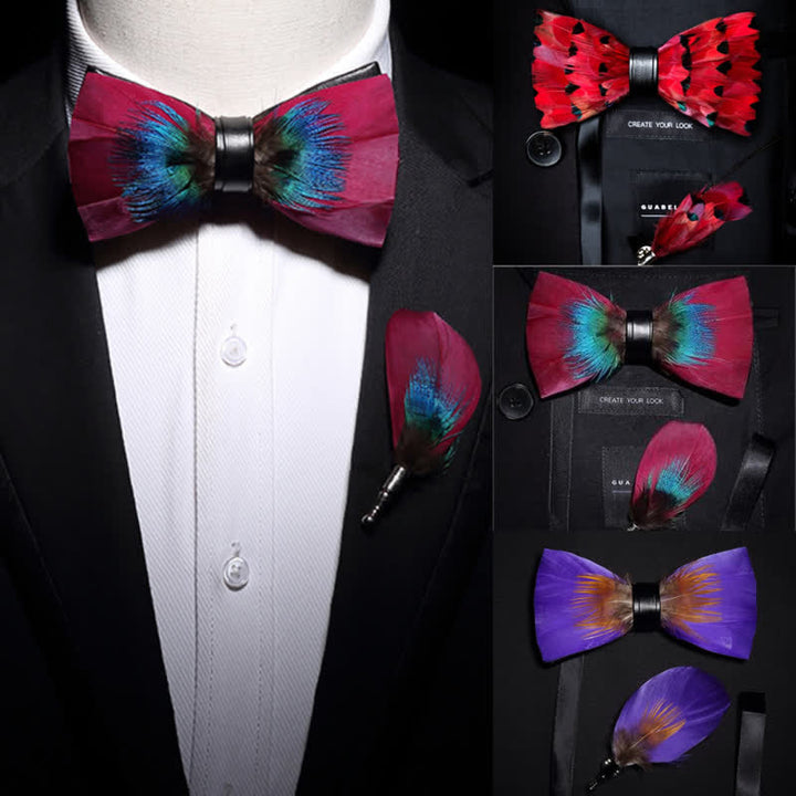 Bright-Coloured Handmade Feather Bow Tie Collection Bundle