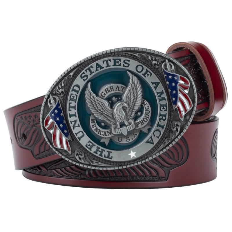 Men's Eagle Spread Wings Patriotic Buckle Leather Belt