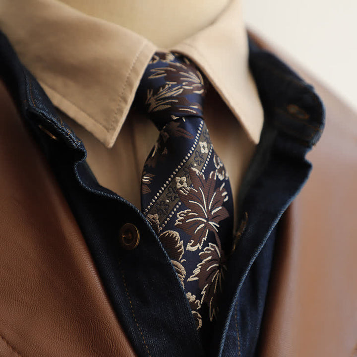 Men's Gorgeous Embroidery Flower Zipper Necktie