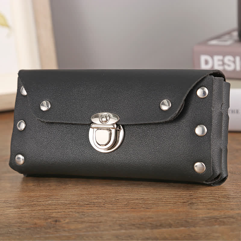 Rivet Decor Button Universal Phone Leather Belt Bag