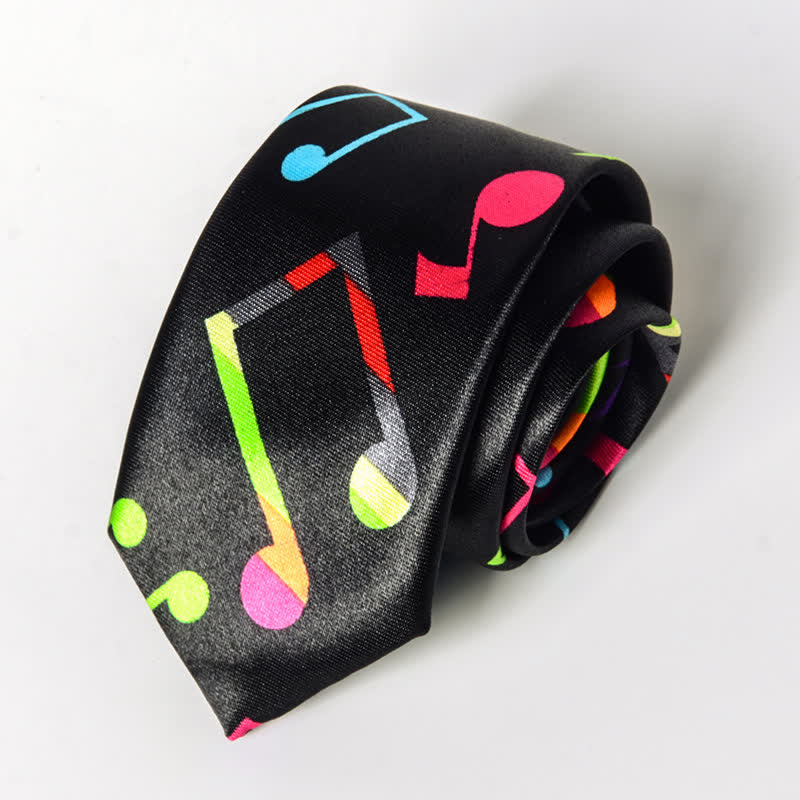 Men's Personality Piano Music Note Necktie - Black & Colored Note - image 14