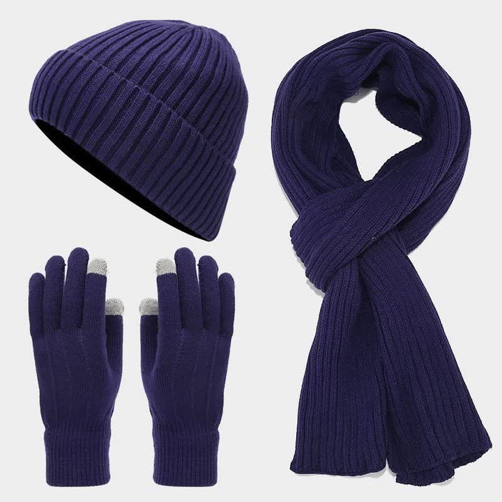 3Pcs Unisex Classic Versatile Hat Scarf Gloves Set