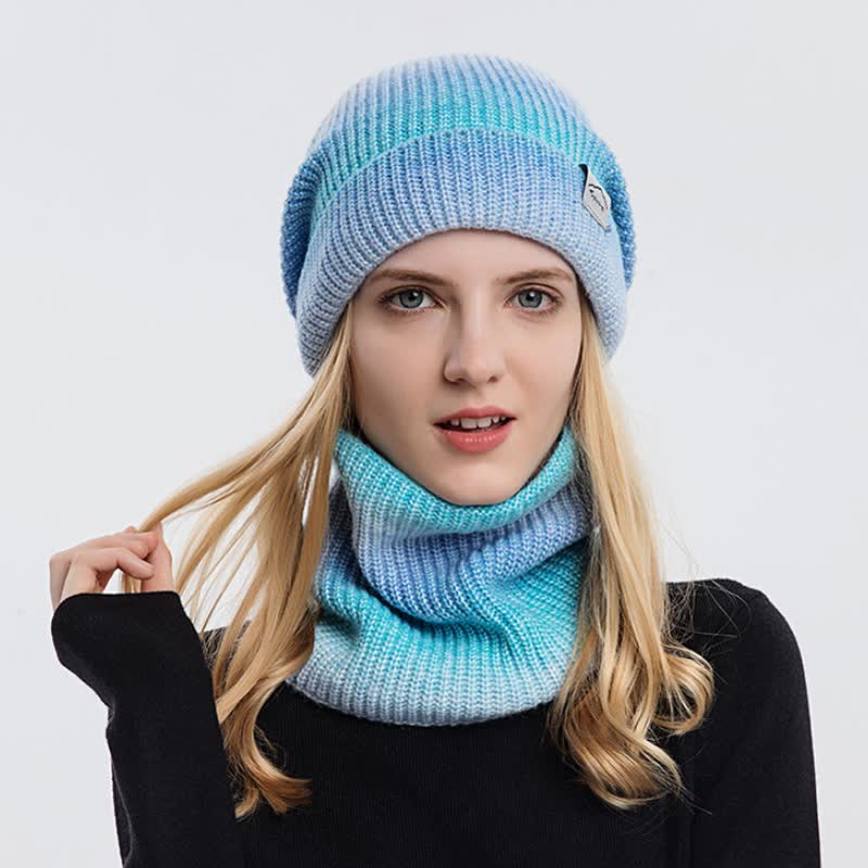 2Pcs Stretchy Gradient Color Hat Loop Scarf Set