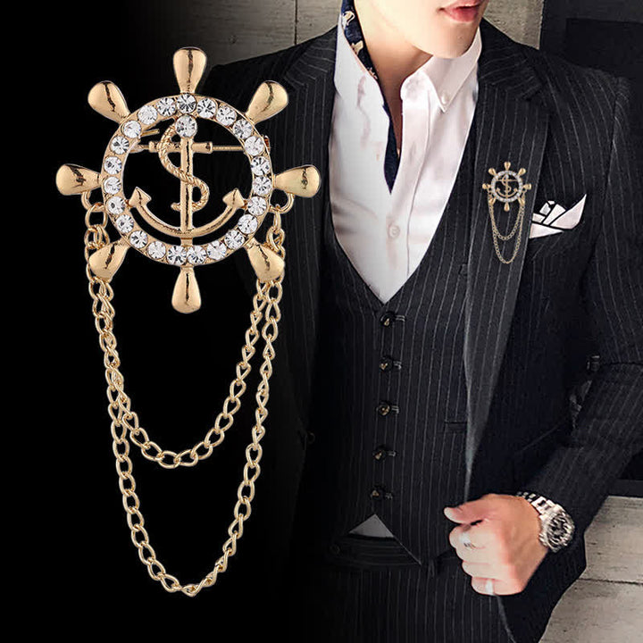 Men's Navy Ship Wheel Anchor Chain Brooch