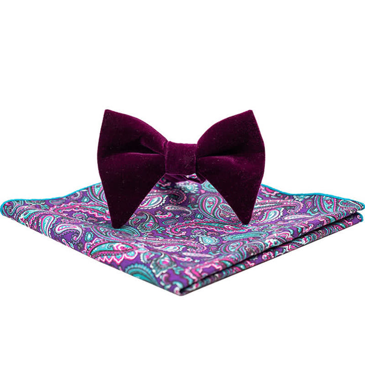 2Pcs Men's Cotton Paisley Velvet Bow Tie Set