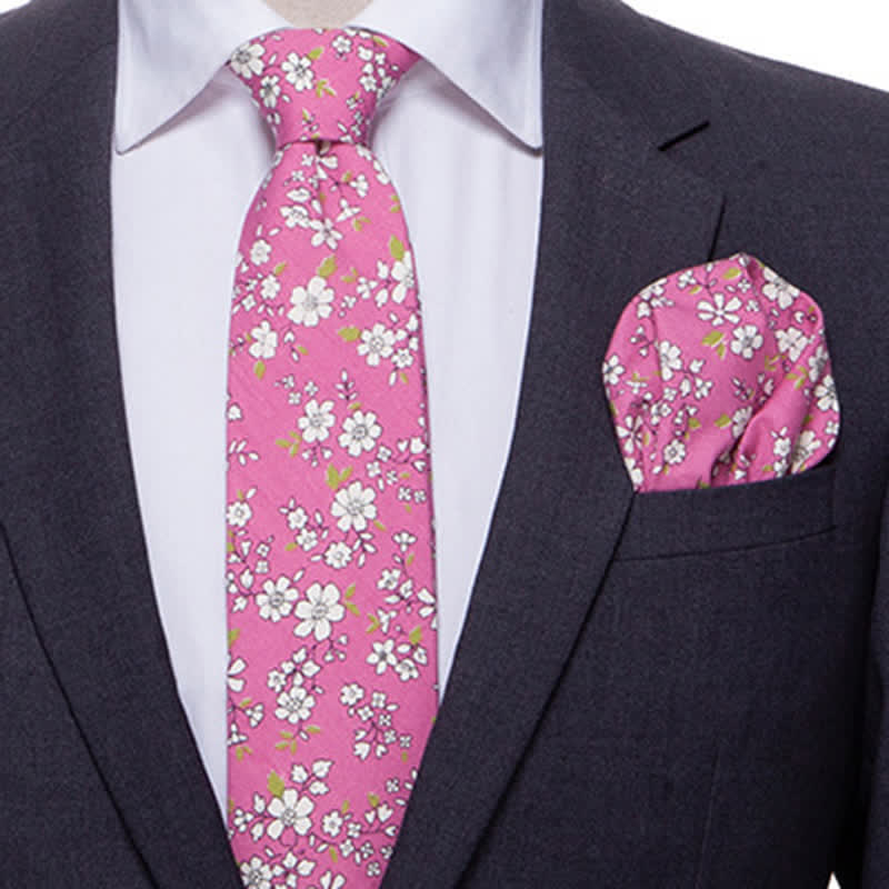 2Pcs Men's Daisy Rose Floral Necktie Set