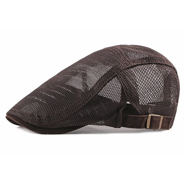 Breathable Sunhat Hollow Mesh Flat Cap Beret - Coffee - Adjustable (about 21 5/8"-23 5/8") - image 10