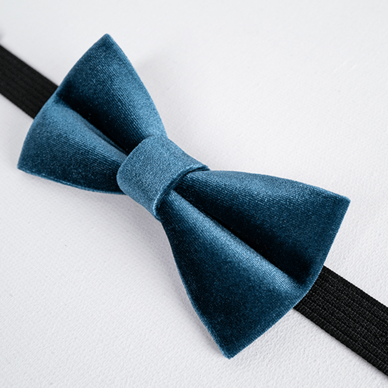 Men's Sax Blue Solid Color Velvet Bow Tie