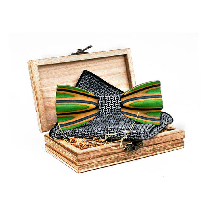 2Pcs Men's Dazzling Laser Engraving Wooden Bow Tie Set