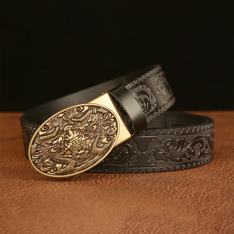 Men's Double Dragon Battling Leather Belt