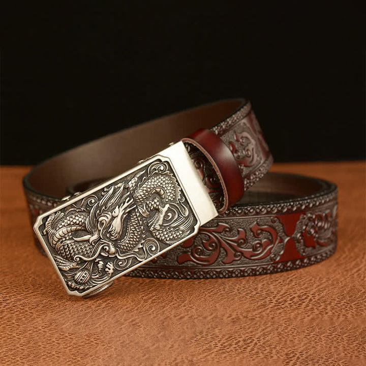 Men's Dragon Square Buckle Leather Belt