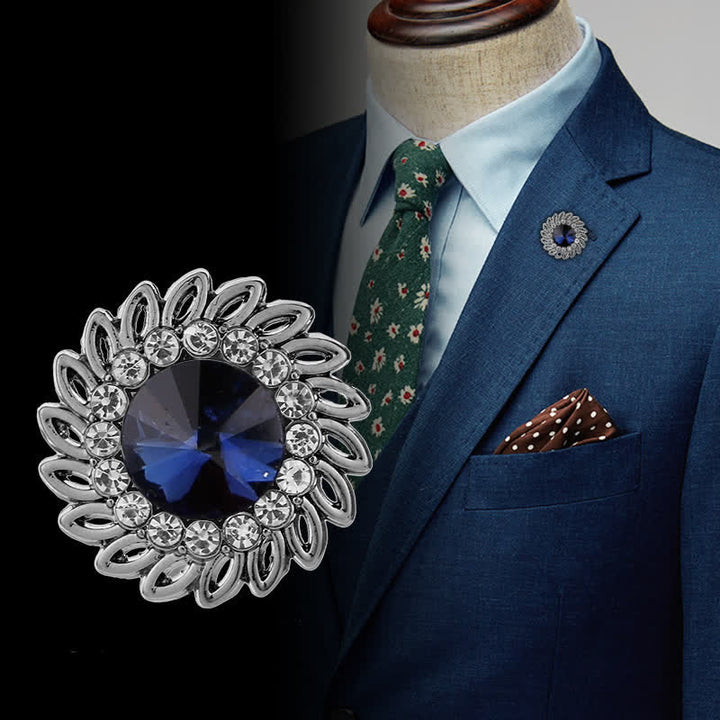 Men's Royal Flower Crystal Brooch