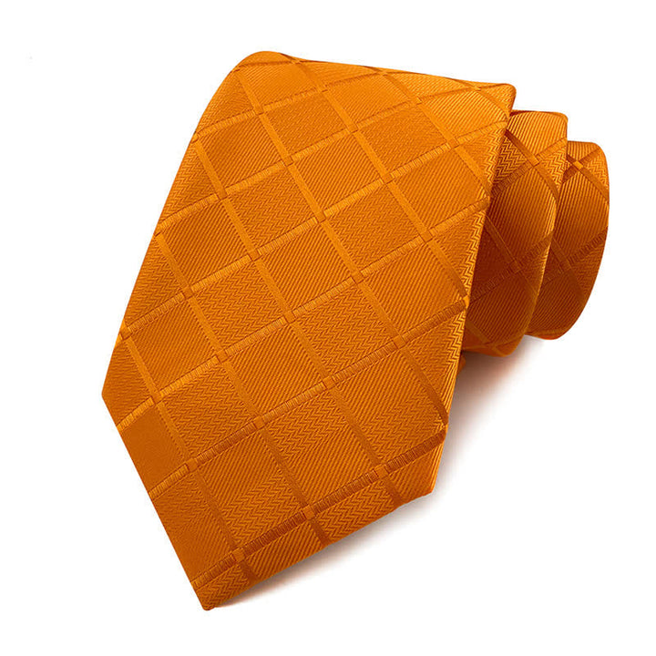 Men's Skinny Tuxedo Suit Plaid Necktie - Pure Orange - image 4
