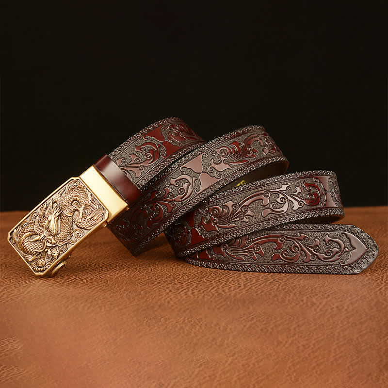 Men's Dragon Square Buckle Leather Belt