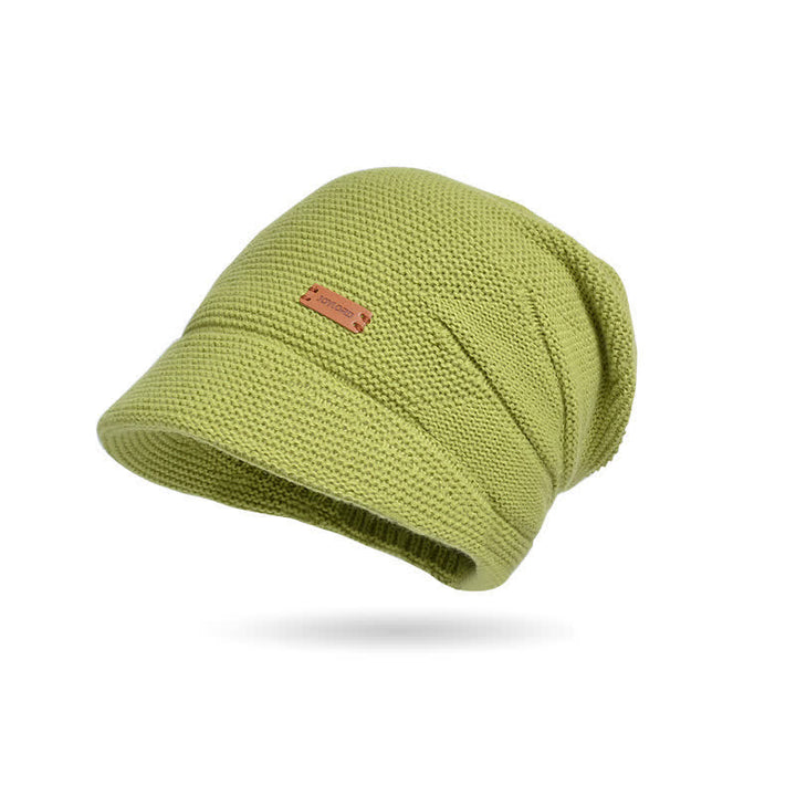 Women's Letter Patched Wide Brim Pile Knitted Hat