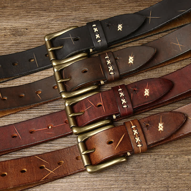 Men's Vintage Fancy Carving Leather Belt - image 1