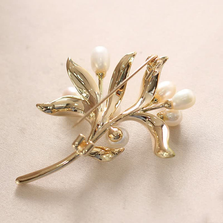 Women's Natural Pearl Olive Branch Brooch