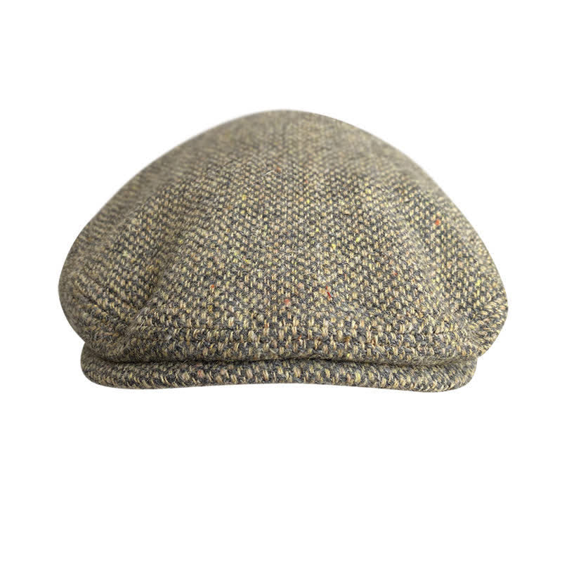 Tweed Herringbone Plaid Beret Flat Cap - image 2