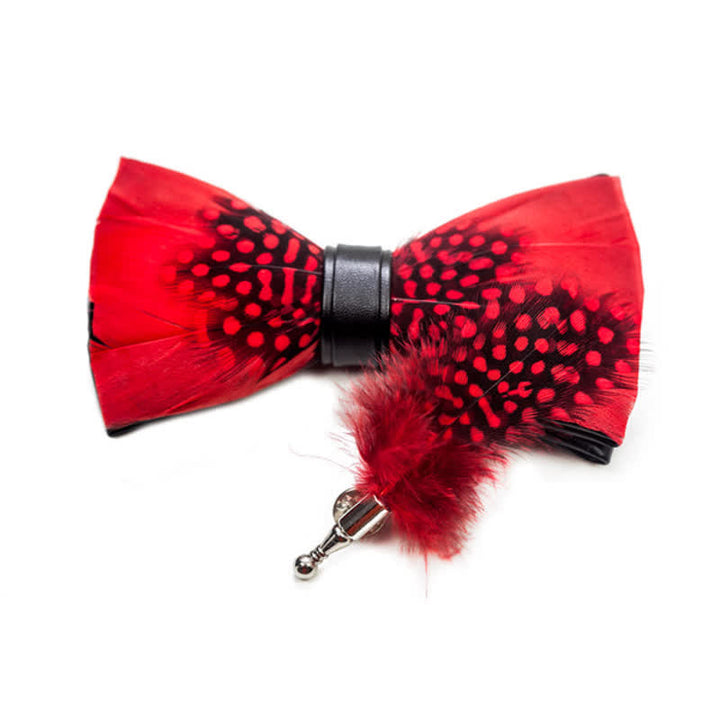 Kid's Red & Black Finch Feather Bow Tie with Lapel Pin