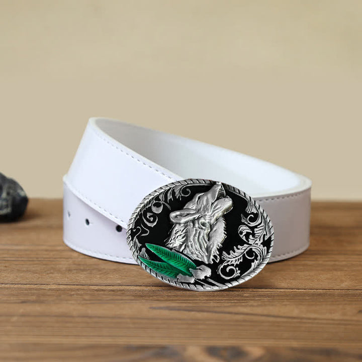 Men's DIY Howling Wolf Head Buckle Leather Belt