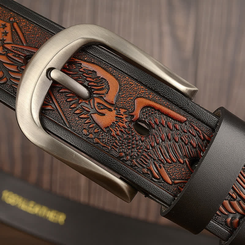 Men's Embossed Eagle Flag Pattern Leather Belt