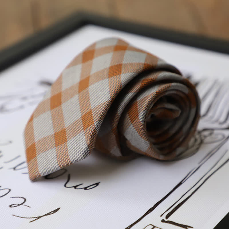 Men's Preppy Style Two-Tone Plaid Necktie - Orange - image 5