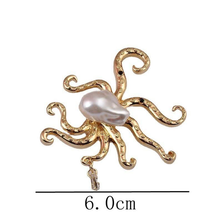 Unisex Tropic Octopus Large Pearl Brooch