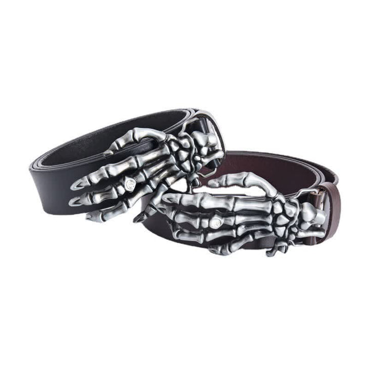 Men's Rock Punk Skeleton Hand Leather Belt - image 3