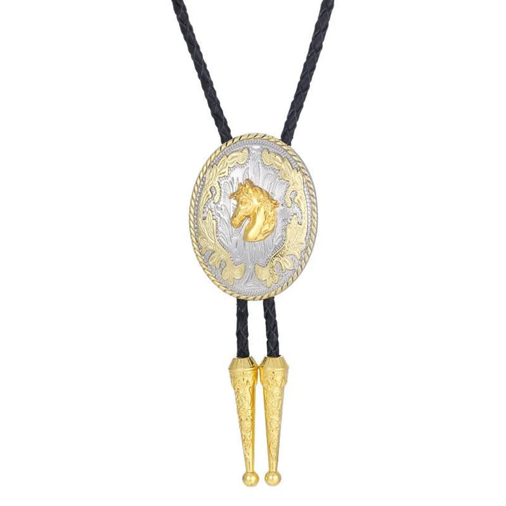 Retro Creative Gold Western Horse Head Bolo Tie