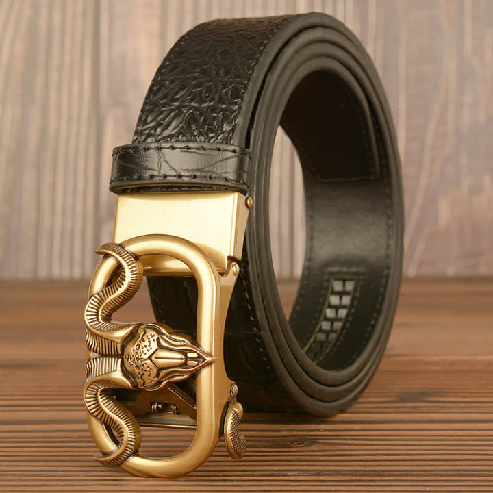 Men's Goat Head Crocodile Print Automatic Buckle Leather Belt