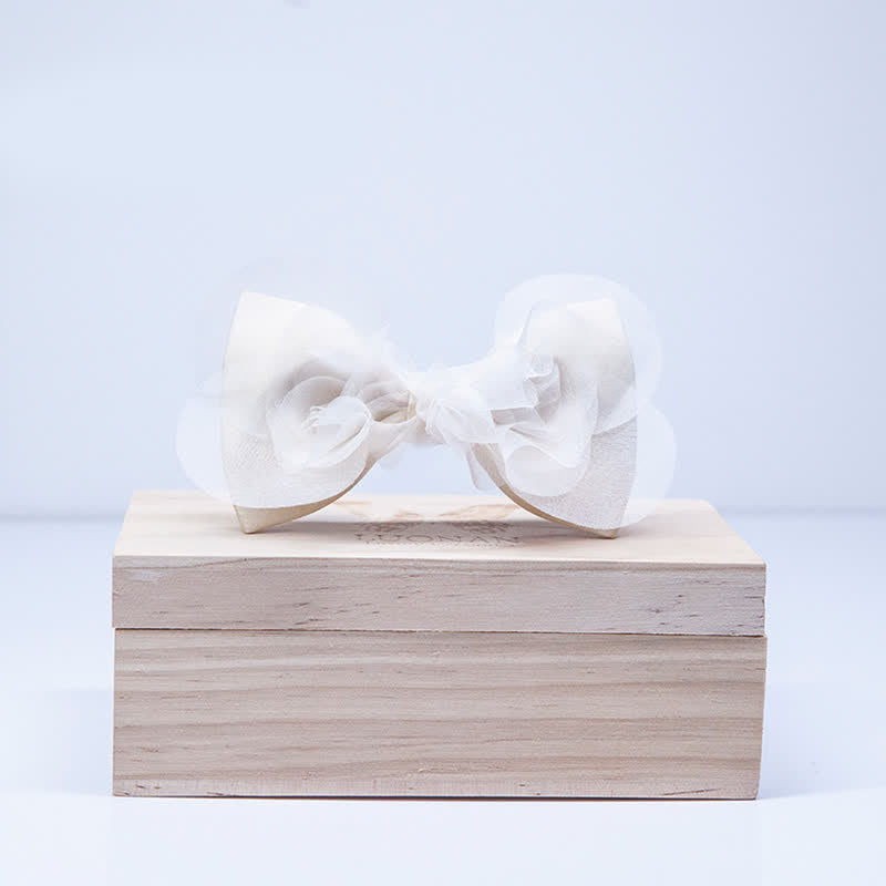 Men's Classy Warm Ivory White Organza Bow Tie