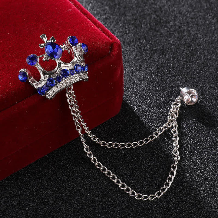 Men's Retro Crown Chain Rhinestones Brooch - Silver & Blue - image 6