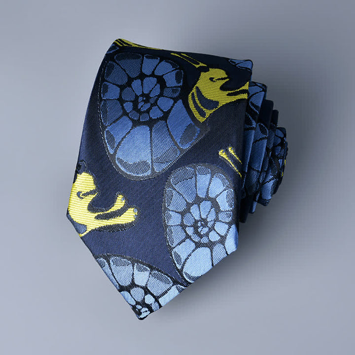 Navy & Yellow Men's Snail Floral Necktie