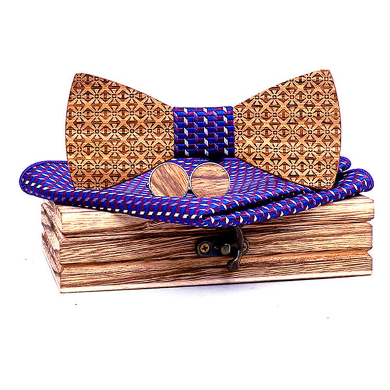 3Pcs Men's Christmas Snowflakes Wooden Bow Tie Set