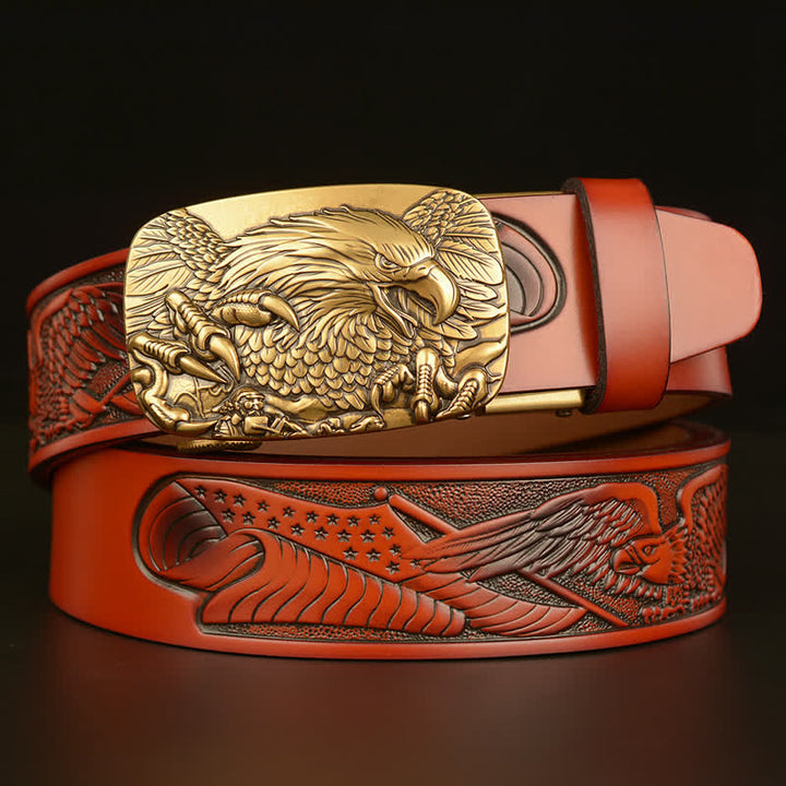 Men's Vintage Eagle Wings Automatic Buckle Leather Belt