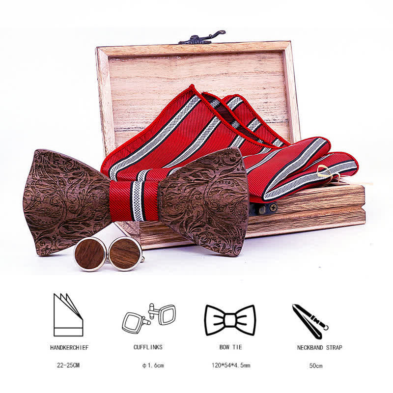 3Pcs Men's Black Walnut Paisley Wooden Bow Tie Set