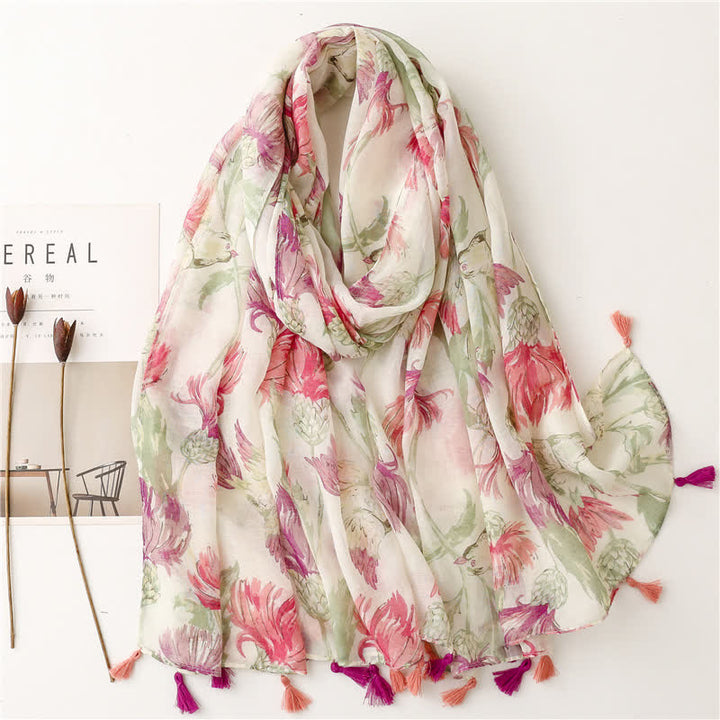 Women's Floral Soft Cape Wheat Fringe Scarf